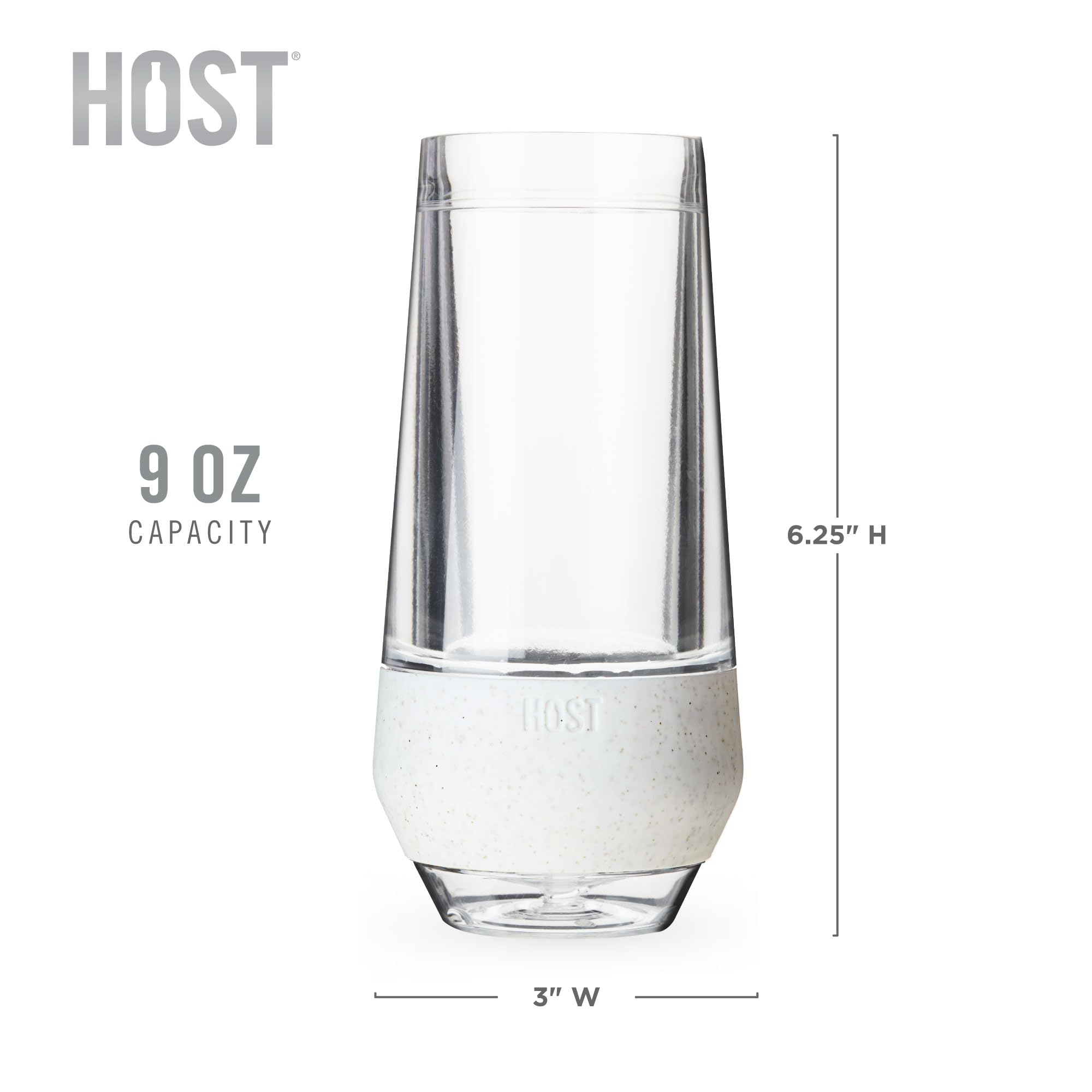 HOST Champagne Freeze Kühlbecher, Doppelwandige, isolierte, gefrierbare Weingläser ohne Stiel mit aktivem Kühlgel | mit isoliertem Silikongriff, 4er-Set, 266 ml (9 oz) – Glitzer (10040)
