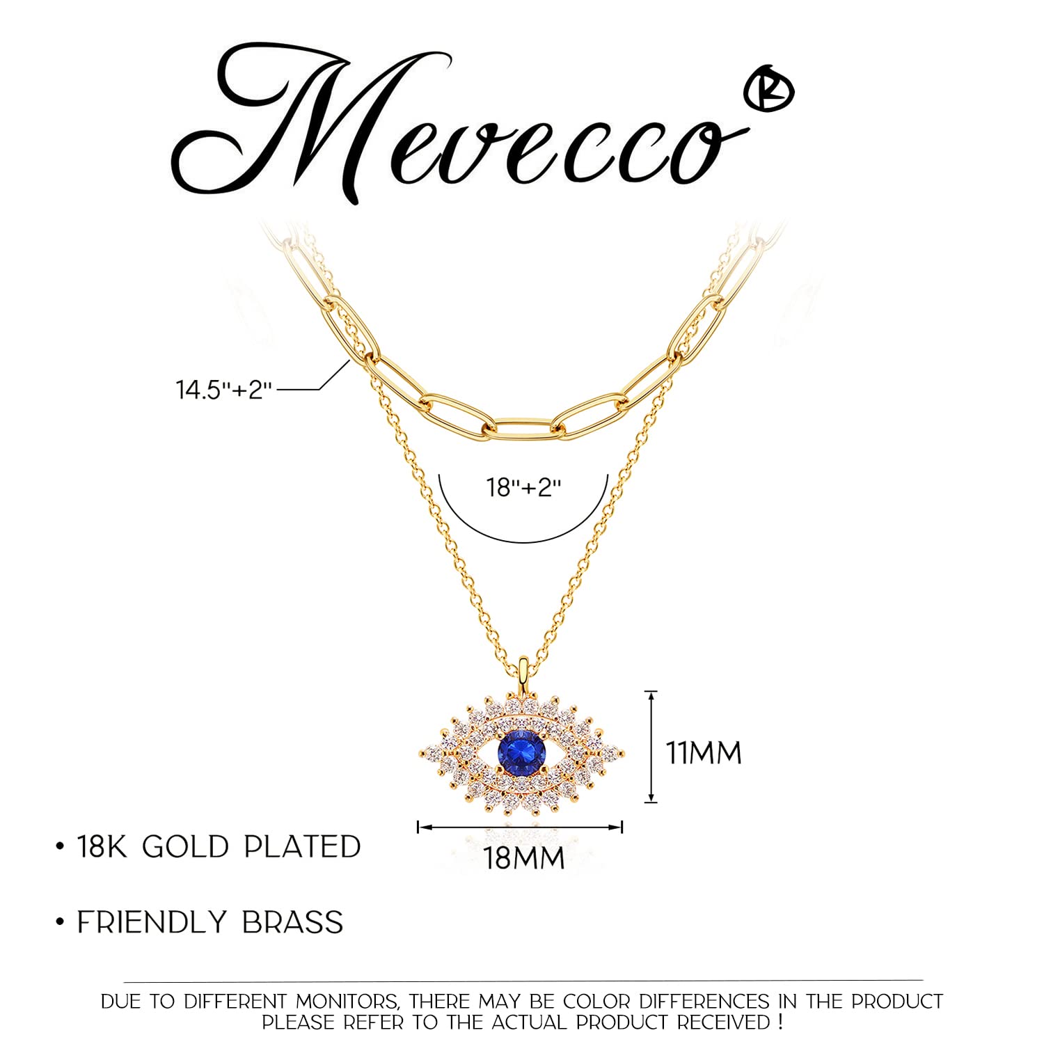 MEVECCO Layered  Necklace Pendant Handmade 18k Gold Plated Dainty Gold Choker Arrow Bar Layering Long Necklace for Women: Layer Blue Eyes