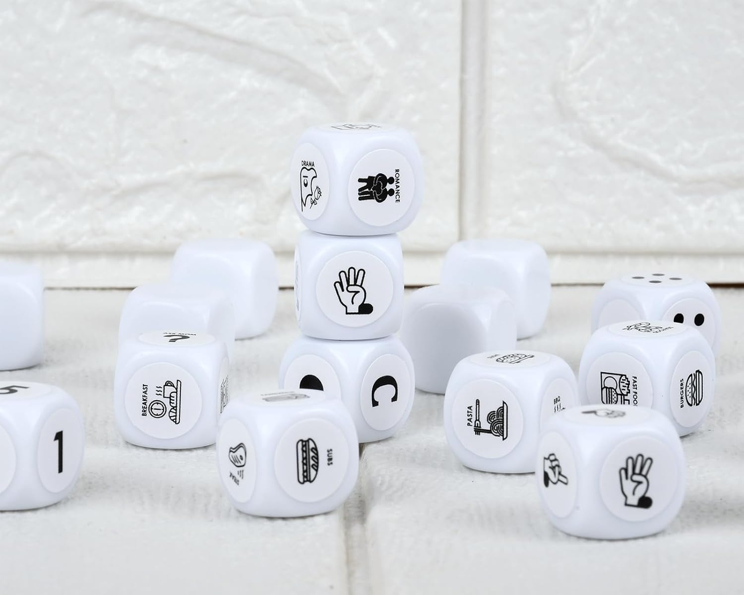 16 mm Blank Dice Write On Bulk of 55 Pieces with 60 Styles Stickers for Board Games, Family Games, Left Right Center, Date Night, DIY Math & Food Decisions