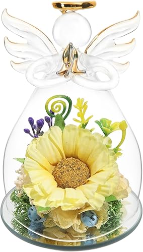 Regalos de cumpleaños para mujeres, regalos de girasol de flores artificiales en figuras de ángel de cristal, aniversario, para mujeres, regalos de