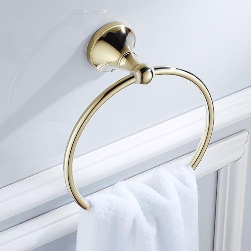 Miniatura 9 de KLKCMS Toallero de baño montado en la pared para toallero, de latón dorado para hotel, 3 tipos seleccionados, dorado, anillo