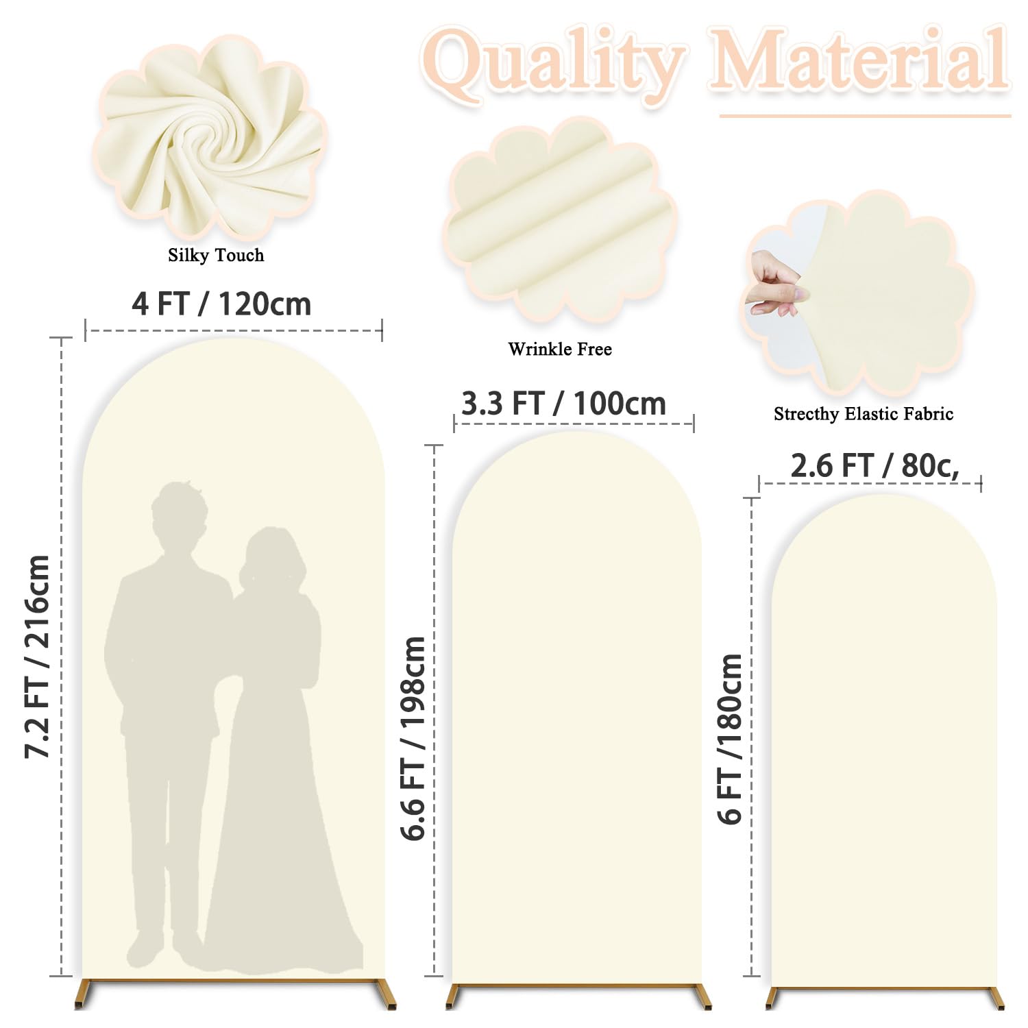 Set mit 3 Hochzeitsbögen, 1,8 m, 2 m, 2,2 m, Elfenbeinfarben, Bogenabdeckung, Chiara-Bogen-Hintergrund, Spandex, Bogenständer, Ballon-Bogenabdeckungen, dehnbarer Hintergrund für Hochzeitszeremonie