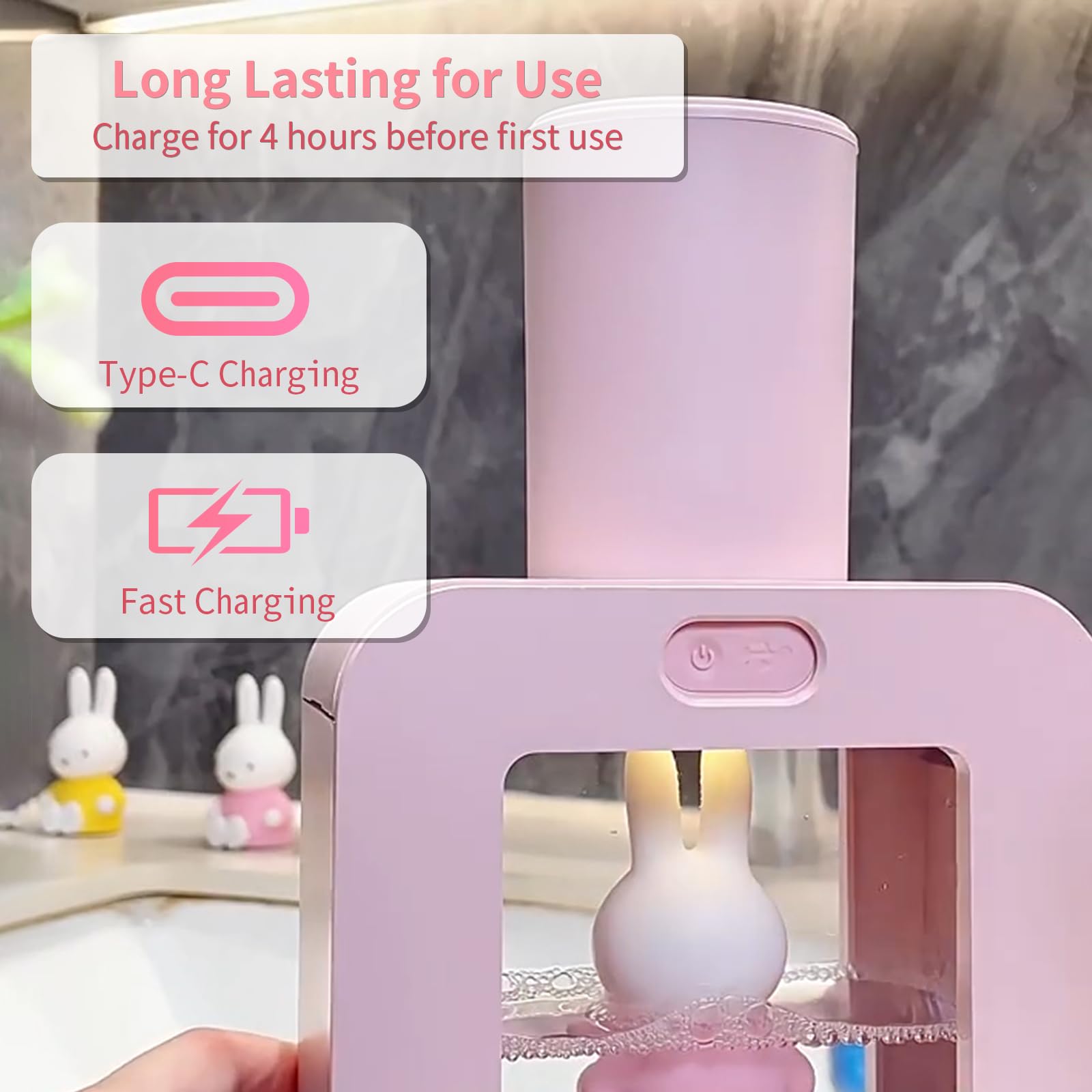 Mipow x Miffy 2025 Nuovo Modello Dispenser Automatico di Sapone Touchless - 3 Livelli di Schiuma Regolabili Sensore Intelligente, Dispenser di Sapone per le Mani per Bagno, Cucina, Casa Ufficio, Rosa