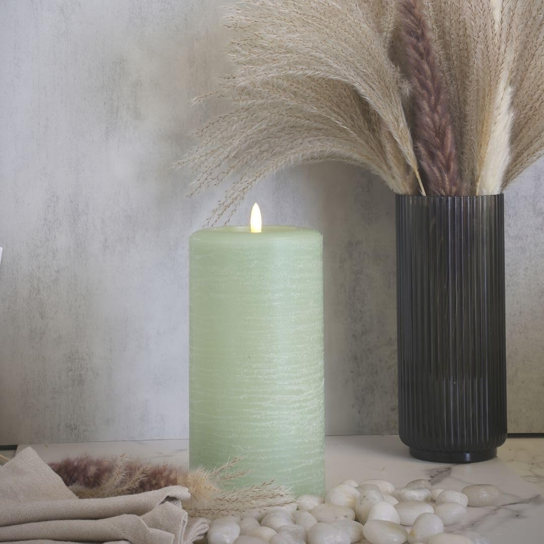 LumiPur Signature Natural Glow Flickering Flameless LED Wax Pillar Candle (4" x 8", Sage Green)