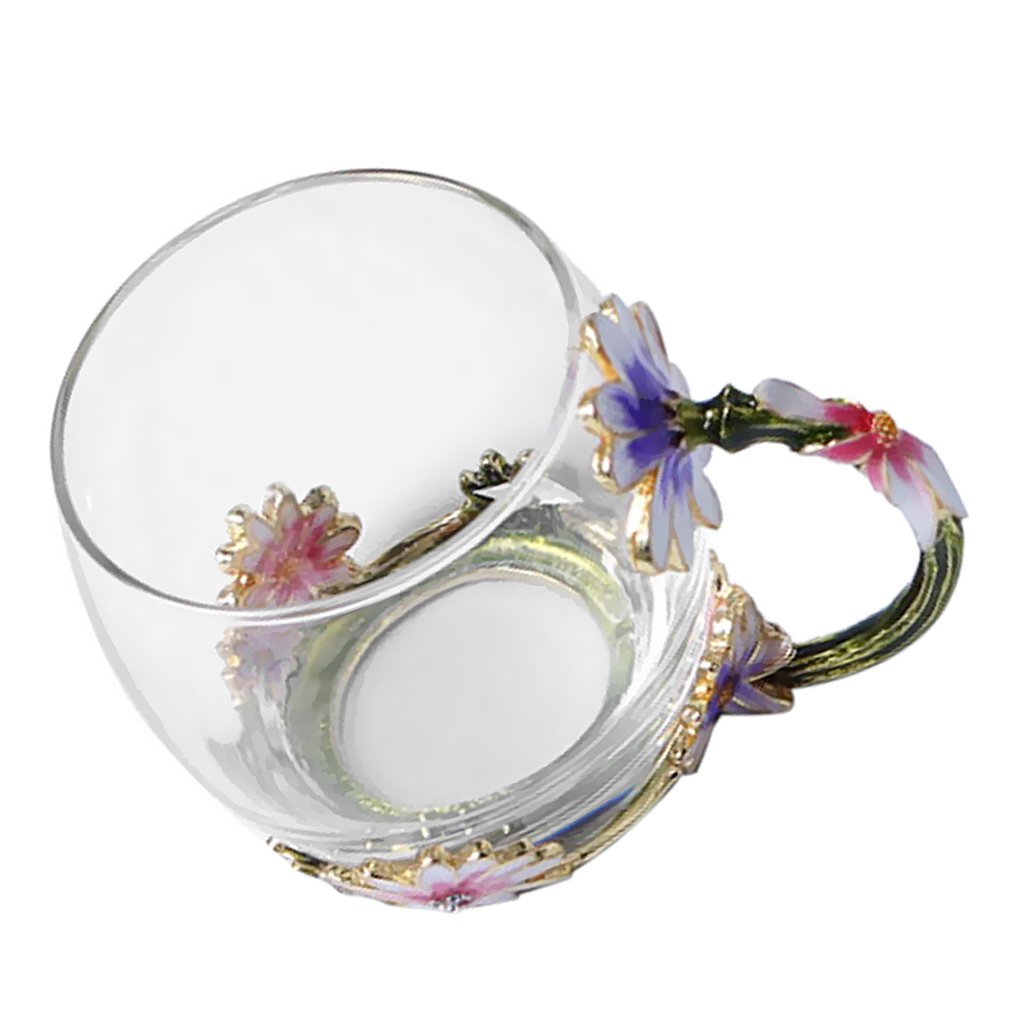 AmWISH Vintage Style Floral Enamels Design Clear Crystal Glass Tea Cup