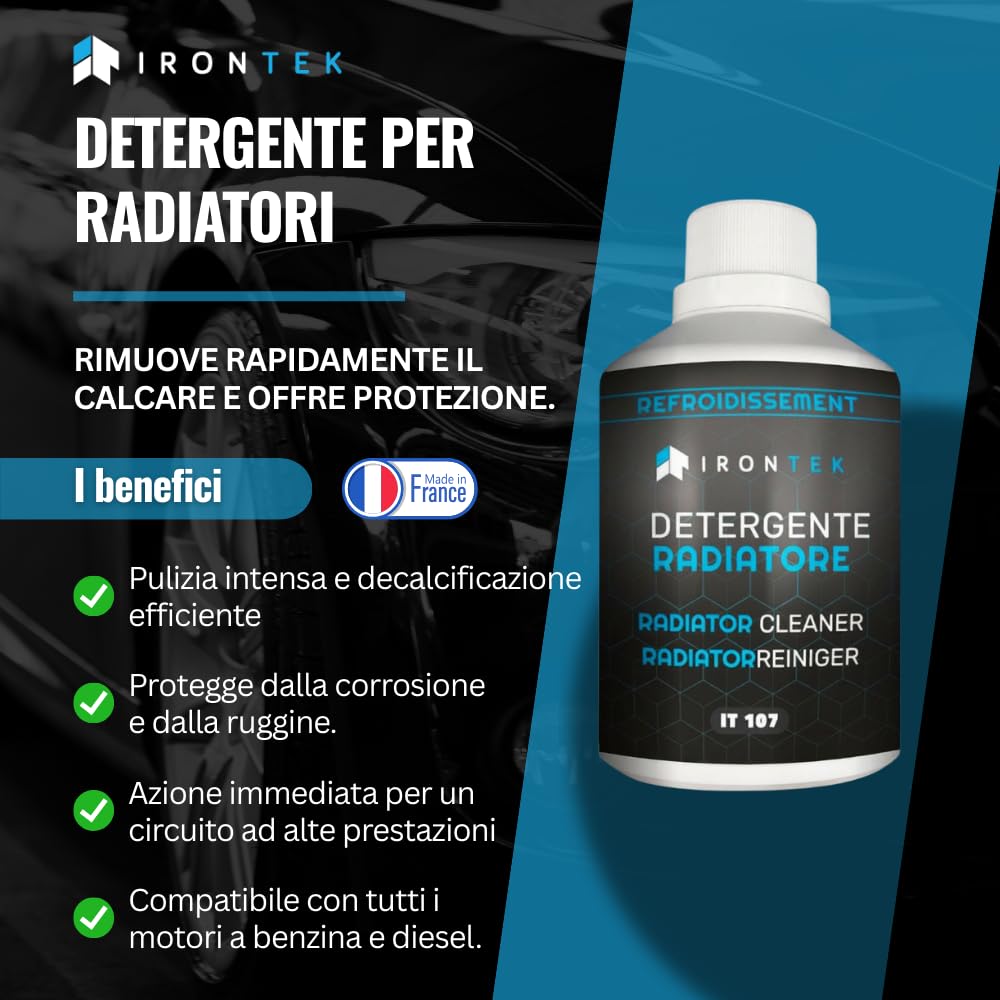 Pulitore Radiatore e Circuito Raffreddamento - IRONTEK - 300ml | IT107 | Anticalcare | Antiruggine | Anticorrosione | Auto e Moto