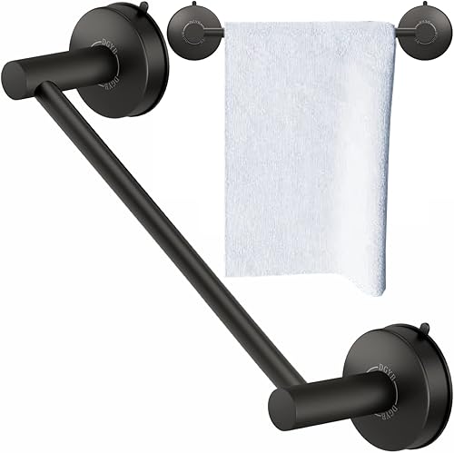 DGYB Toallero con ventosa para baño, 17 pulgadas, color negro mate, toallero de cocina de acero inoxidable de alta calidad, montado en la pared