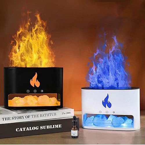 Miniatura 7 de RUNAAJA Difusor de aceites esenciales aromaterapia humidificador de niebla fría para dormitorio, llama simulada, luz nocturna, difusor de aroma,