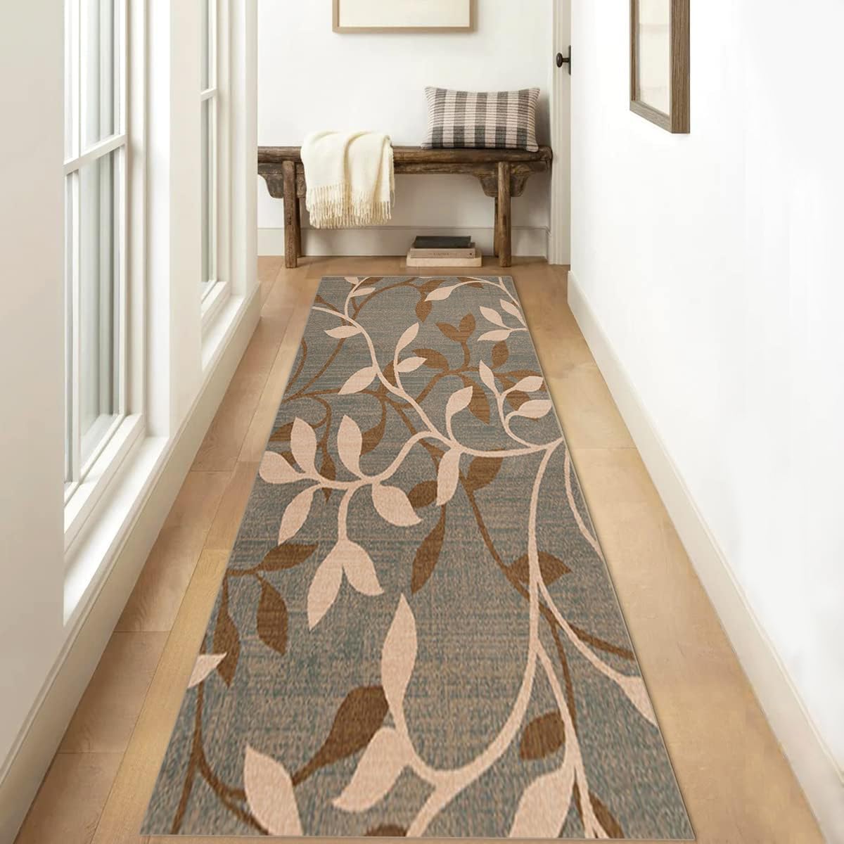 Tappeto Passatoia Cucina Corridoio Antiscivolo Lavabile 3 Metri, Runner Lungo Marrone Motivo Floreale Durevole Per Camera Soggiorno, Brown 10, 80x300cm
