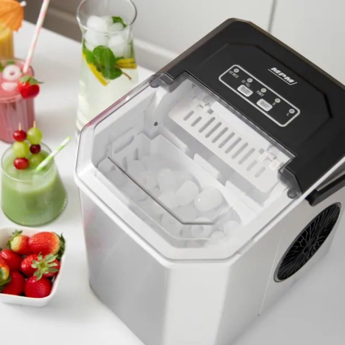 Machine à glaçons MPM – Portable en Acier Inoxydable avec Capacité de 12 kg – 2 Tailles de Glaçons au Choix – Fonction d’auto-nettoyage – Sans Raccordement à L’eau