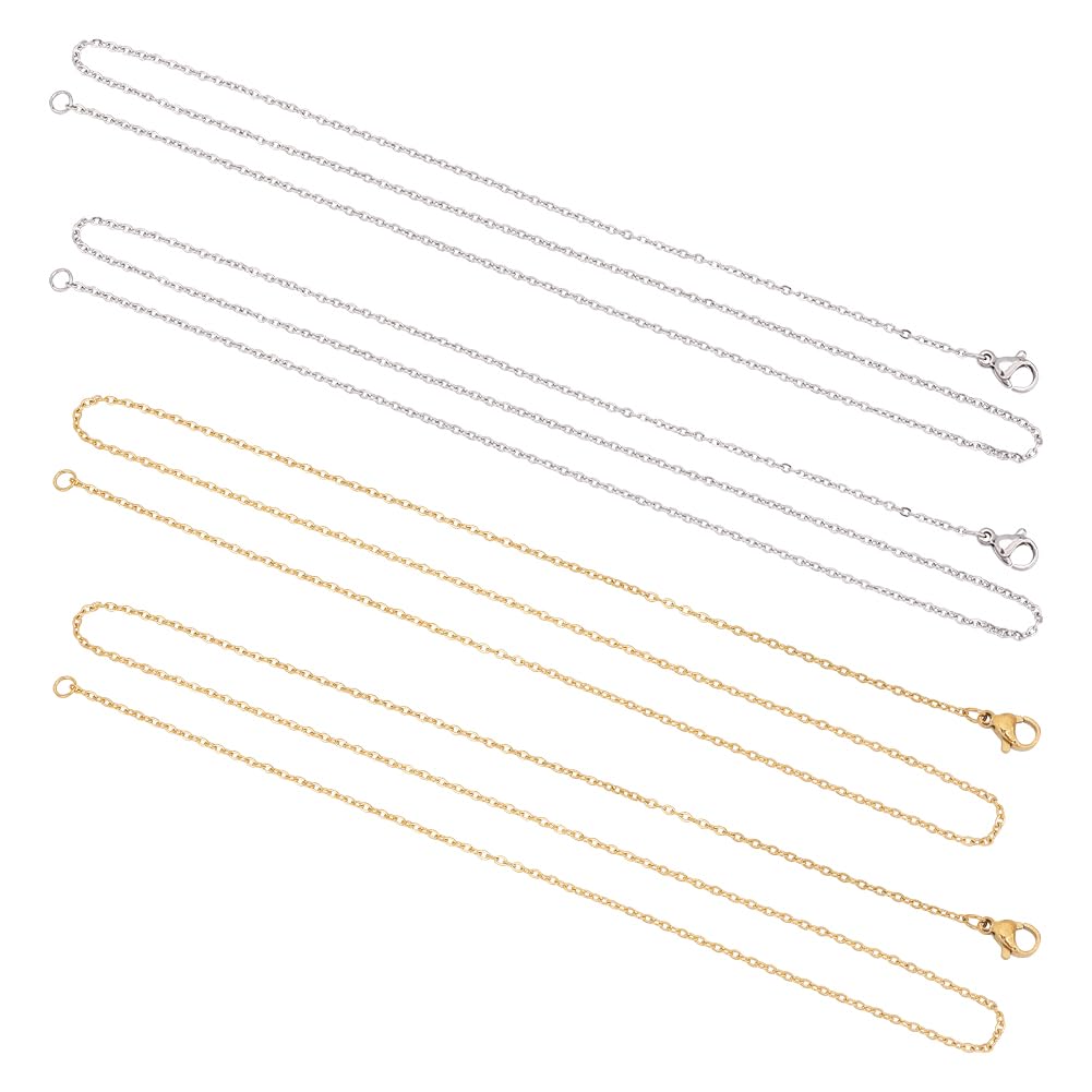 Chaînes Acier Inoxydable UNICRAFTALE Lot De 12 50cm - 2 Couleurs Or/Argent | Fermoir Griffe De Homard | Pour Création Bijoux Teinture Textile Noir