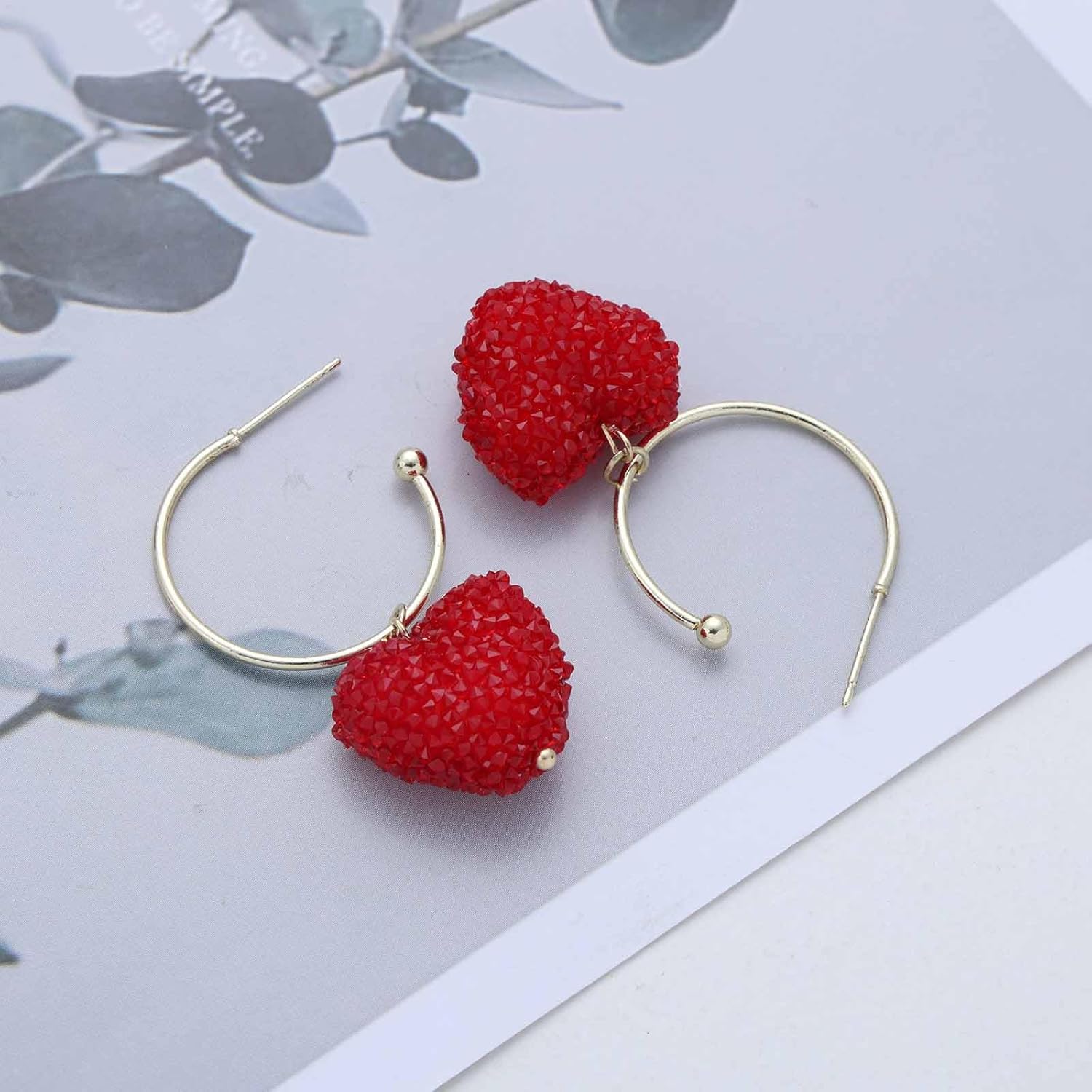 Vintage Red Crystal Heart Dangle Earrings Ruby Heart Drop Earrings Red Gemstone Hearts Earring Rhinestone Love Earring Created Ruby Jewelry for Women - Image 4