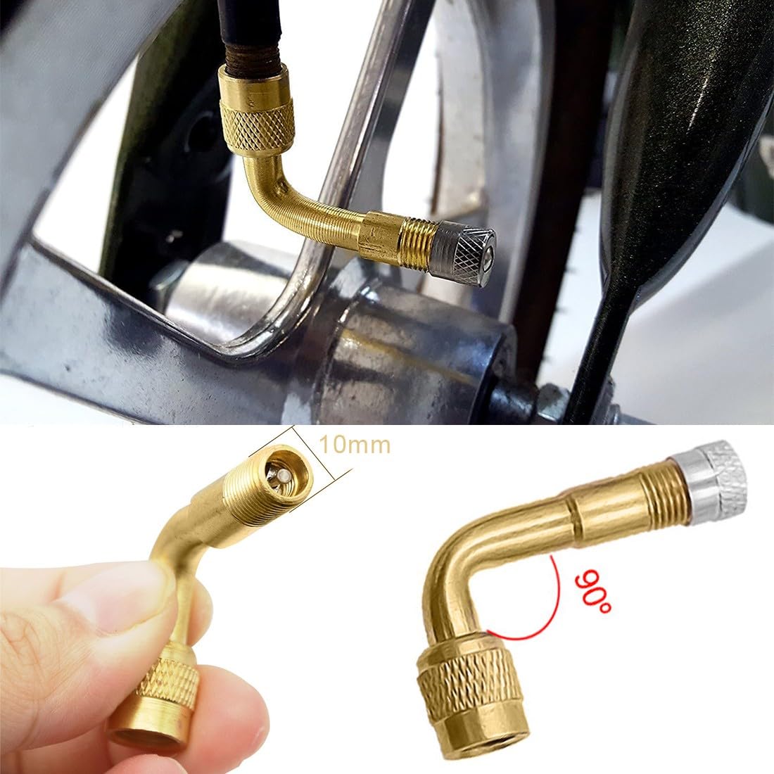 2 Pezzi Valvole di Estensione a 90 Gradi in Rame, Prolunga Valvola Pneumatici, Auto Valvola Pneumatico Estensione Valvola ad Angolo, per Auto, Moto, Bici, Scooter