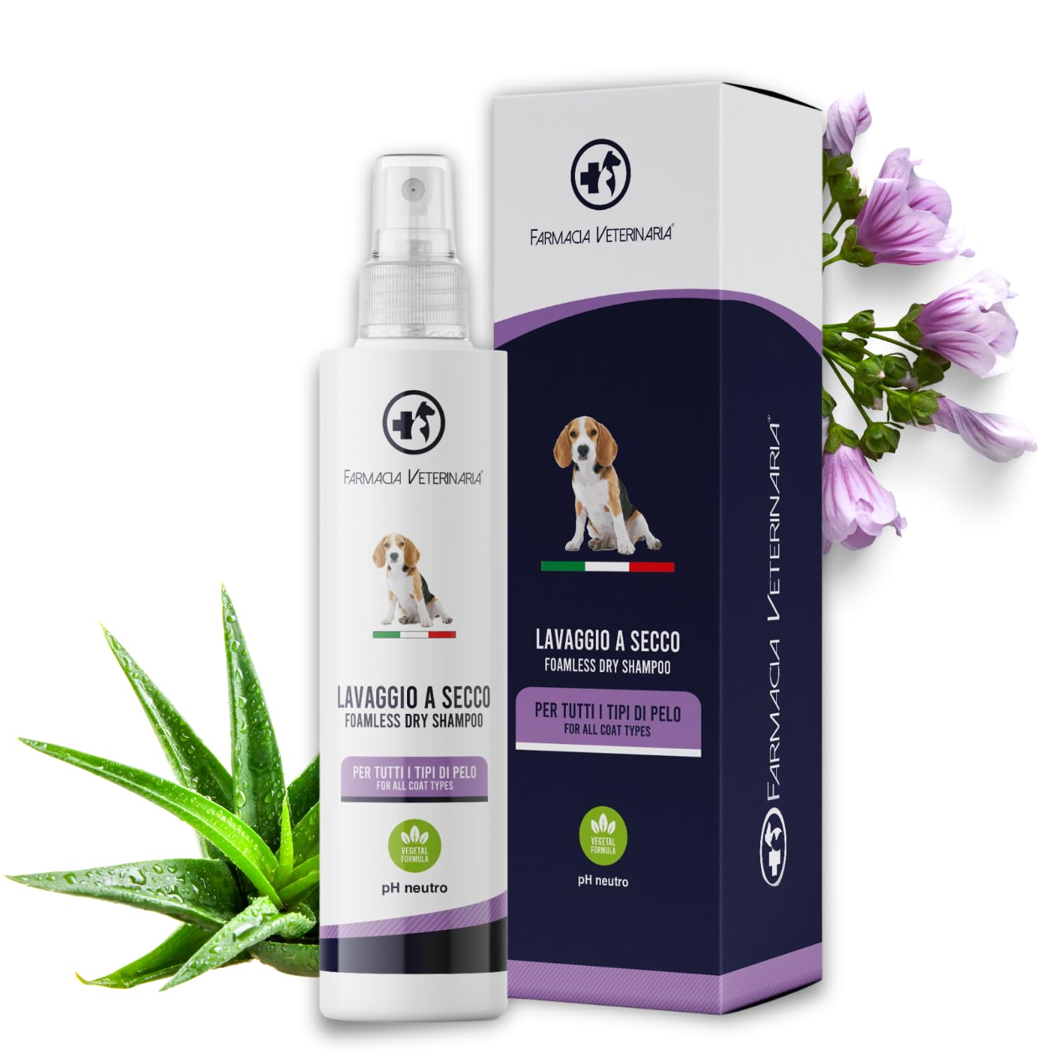 Farmacia Veterinaria Shampoo Secco per Cani - Privo di Parabeni e Coloranti - Shampoo per Cani Profumato e Senza Risciacquo - 250 ml, Prodotto in Italia