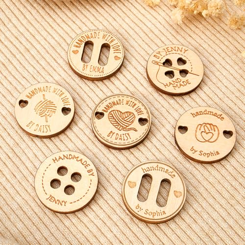 Bottoni In Legno Fatti A Mano - 150 Pezzi, Diametro 15mm E 20mm, Con Scritta 'Handmade With Love' - Foto 10
