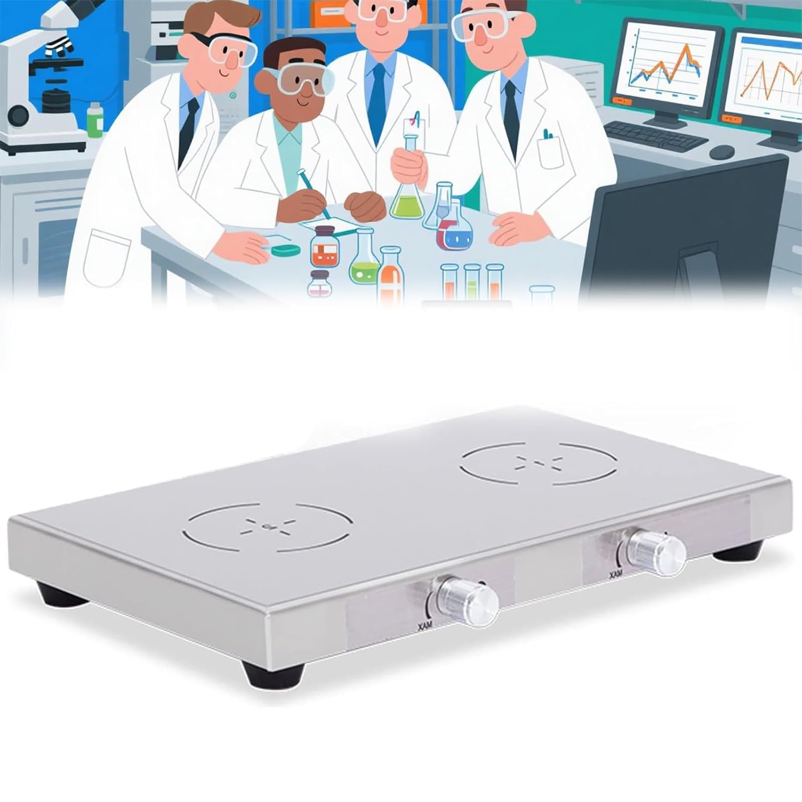 Agitatore Magnetico, Miscelatore per Liquidi da Laboratorio da 500 Ml*4, Intervallo di velocità: 10-2000 Giri/min, Controllo Indipendente, per Applicazioni Chimiche, Alimentari, Petrolifere
