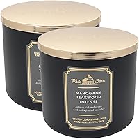 Bath & Body Works White Barn Mahogany Teakwood 3-Wick Candles High Intensity Pack of 2 – Intense Luxurious Scent