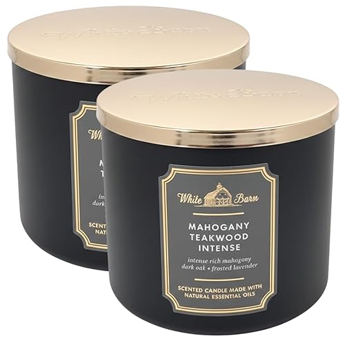 Bath & Body Works White Barn 3-Wick Candle in Mahogany Teakwood High Intensity (Pack of 2)