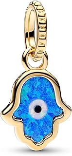 Pandora Moments Schillernde Blaue Hand der Fatima Charm-Anhänger mit 14 Karat vergoldeter Metalllegierng, Kompatibel ME Ar...