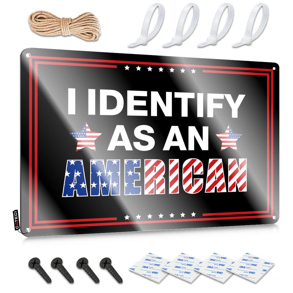 Sleek Funny Wall Art Rustic Wall Poster, Tapestry Funny Quote Design For Retirement Garage | Affirmation Anti-rust Metal I Identify As An American, No Identity Politics(30X40CM)