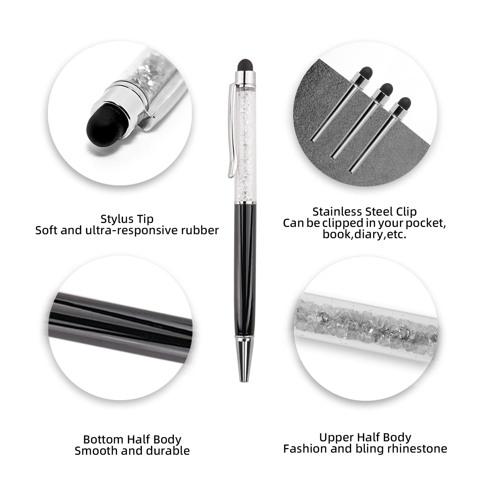 Penne a sfera 3 pezzi 2 in 1 Bling Crystal Diamond Pen Touch Screen capacitivo stilo