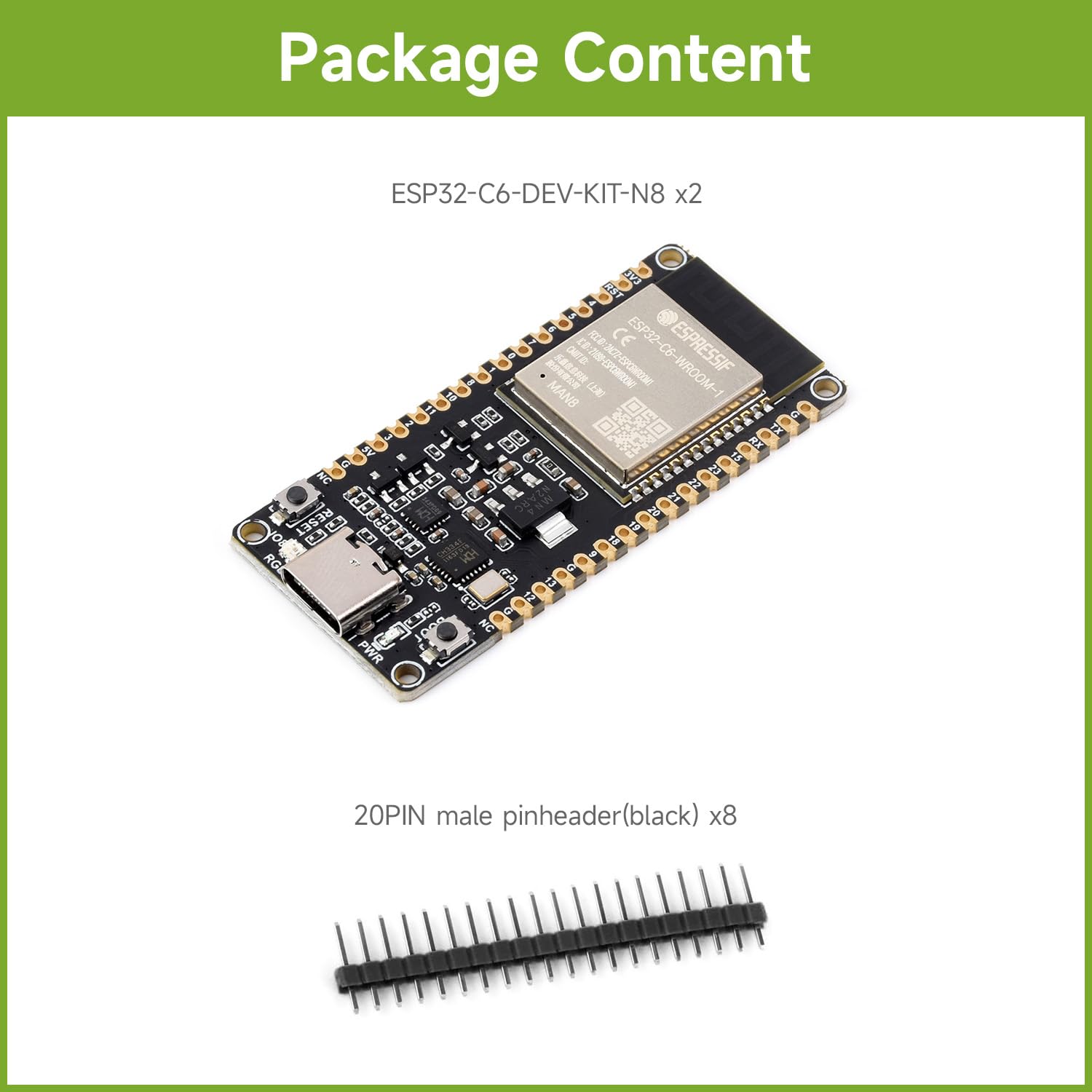 Waveshare ESP32-C6 Microcontroller(2PCS), WiFi 6 Development Board, 160MHz Single-Core Processor, ESP32-C6-WROOM-1-N8 Module, Supports USB and UART Development