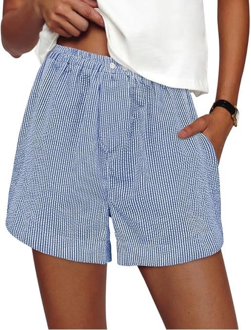 Women's Striped Boxer Shorts Cotton Pajama Lounge Sleepwear Summer Casual Plaid Shorts Y2K Beach Bottoms Gingham