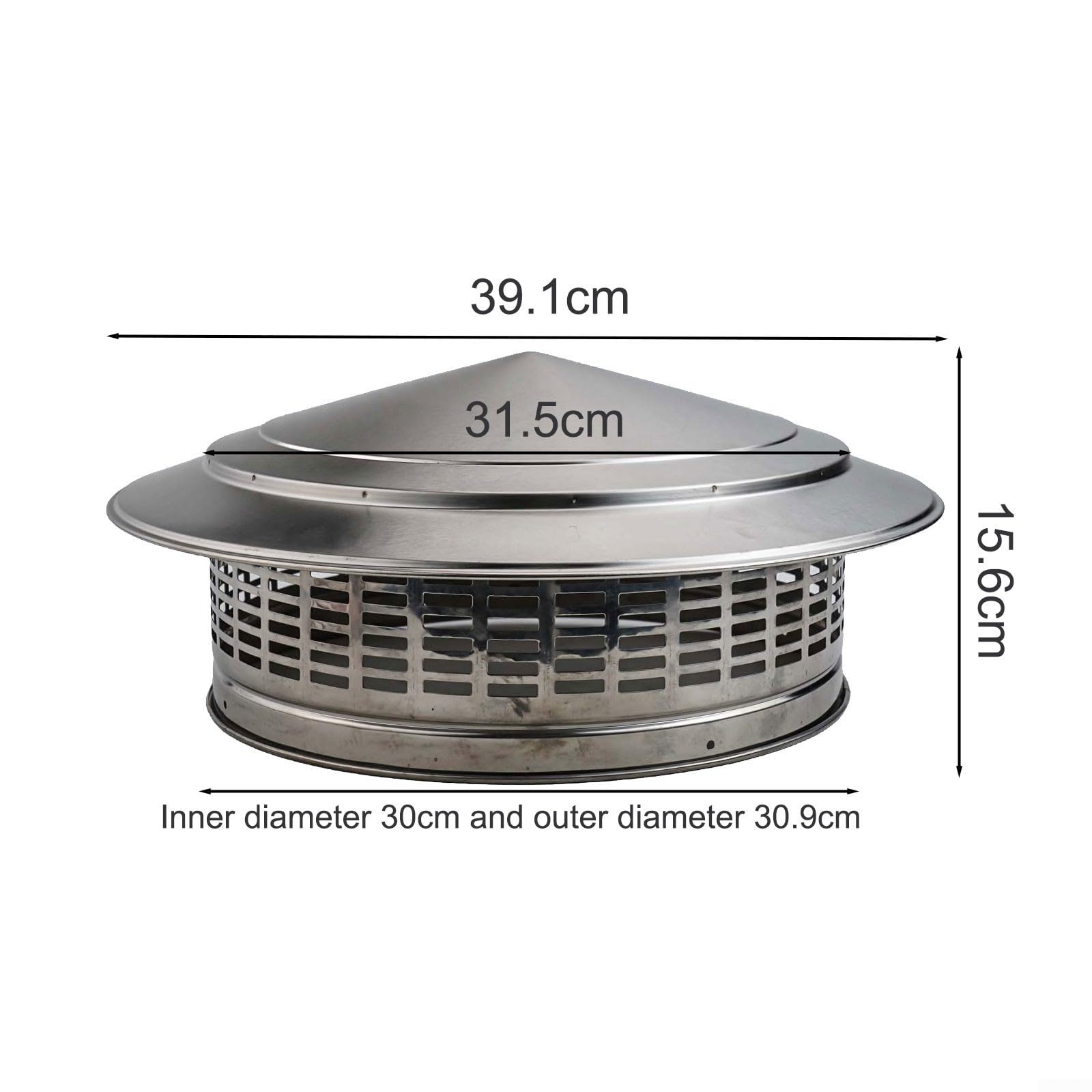 Cubierta de techo de acero inoxidable 304 para chimeneas, pero también para conductos de ventilación (300 mm)