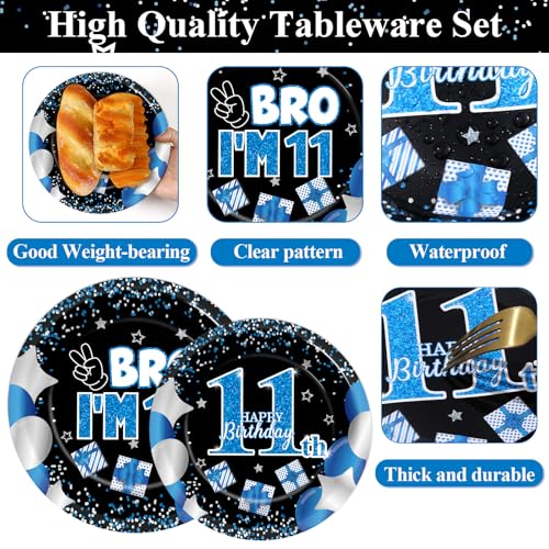 Image of Qyeahkj 100 Pcs 11th Birthday Decorations for Boys Official Teen Supplies Plate Napkin Forks Set Disposable Blue 11th Birthday Tableware Paper Plates Dinnerware for Kids Teenager Favors Serve 25