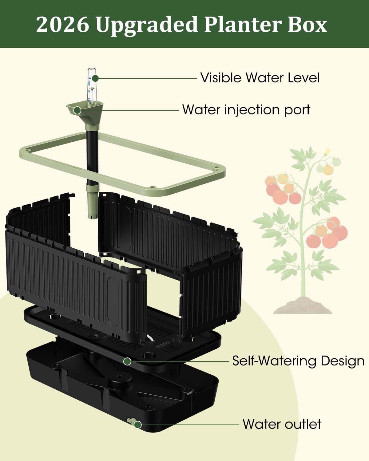 Self Watering Tomato Planter with Trellis, Rectangular Tomato Cages Trellis for Raised Garden Bed, Tomato Planters Box for Garden Pots Patio Indoor Outdoor (Rectangular, 2PC)