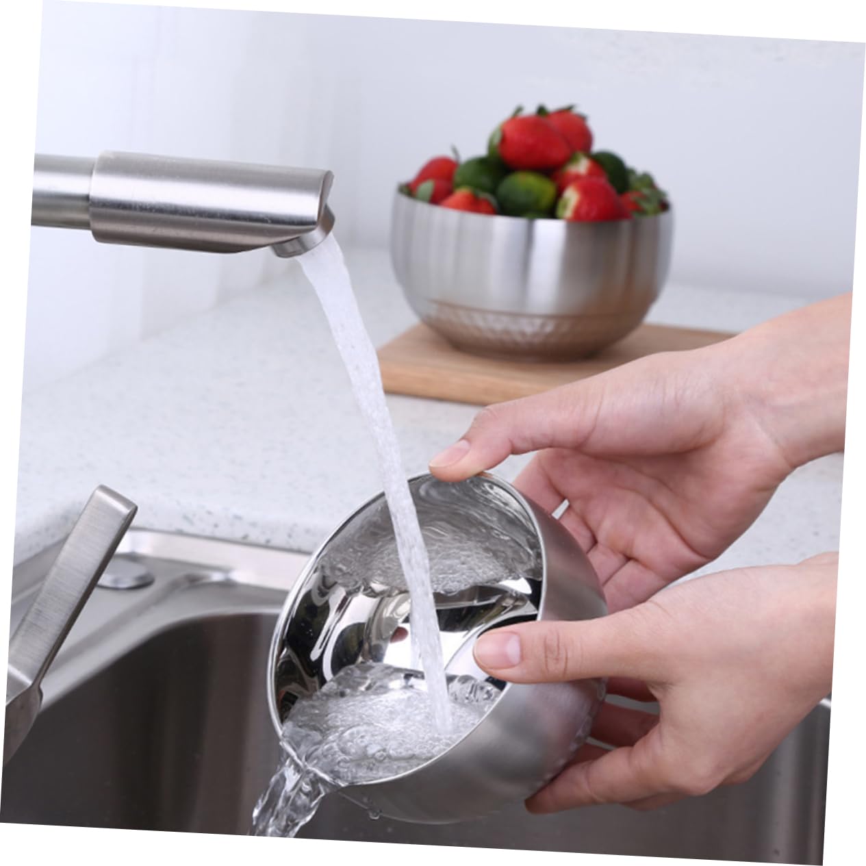 ABOOFAN Lot De 3 Bols À Soupe En Acier Inoxydable De 14 Cm Double Couche D'isolation Bol À Riz Bol De Service Alimentaire Incassable Argenté