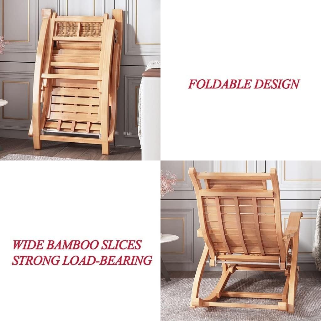 Rocking Chair Outdoor, Wooden Chaise Lounge Indoor with 5-Position Adjustable Back, Footrest & Foot Massage, Portable Folding Recliner for Balcony, Patio, Living Room