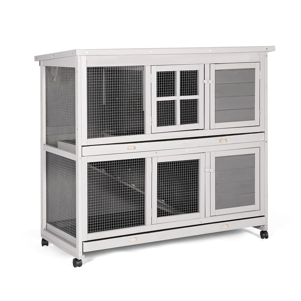YODOLLA Clapier Lapin Exterieur sur roulettes, Clapier Lapin Interieur en Bois, 119 x 51 x105cm