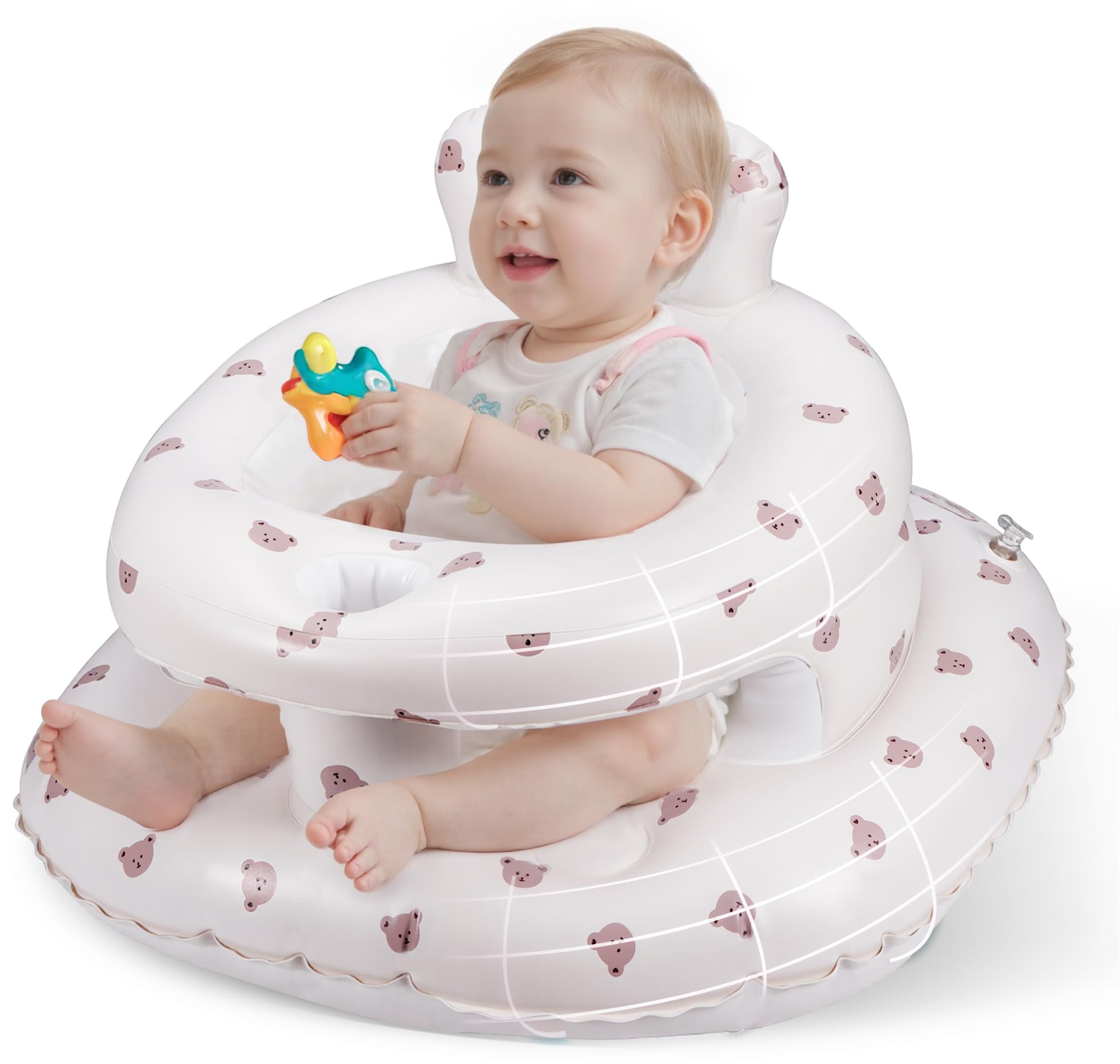 Baby Inflatable Seat with Integrated Air Pump for Babies from 3-36 Months, Extra Wide Anti-tilt Floor Chair with Back Support for Sitting, Feeding and Outdoor - Bear