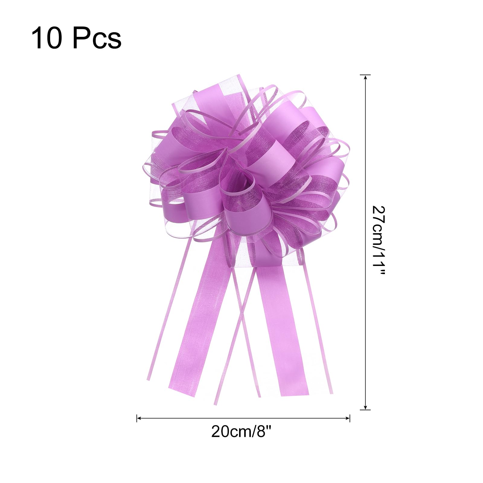 Uxcell 10pcs 8 Inch Large Big Pull Bow Organza Gift Wrapping Bows Ribbon for Wedding Car Baskets Presents Christmas Bow, Purple - Image 2