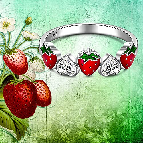 Red Strawberry Ring Sterling Silver Heart Sweet Fruit Strawberries Jewelry Birthday Gifts4