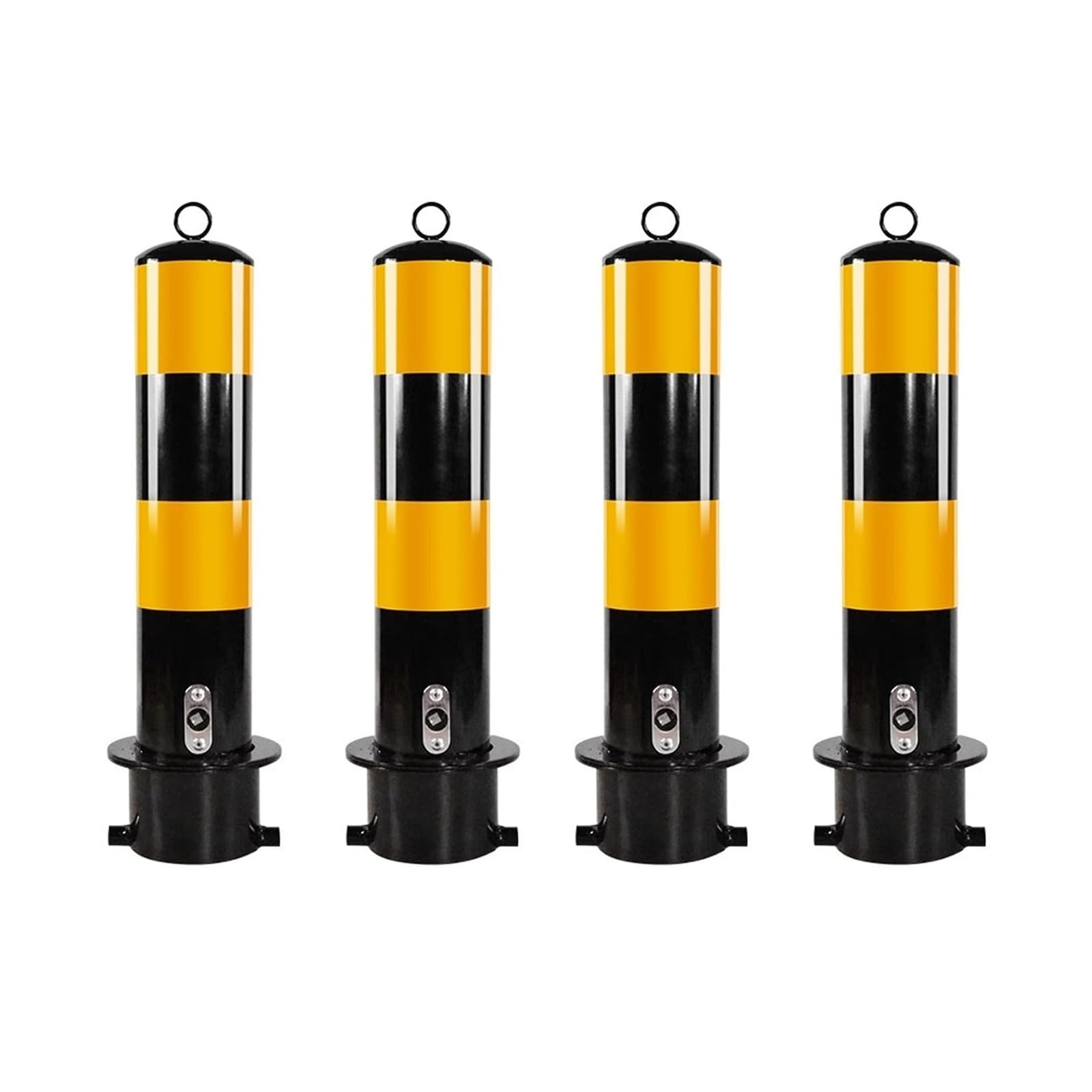Bornes de sécurité en acier jaune : lot de 4 poteaux fixes pour parking