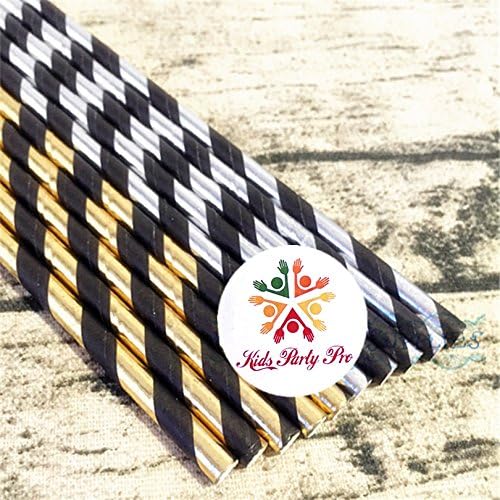 Free DHL 500 pcs Mixed 2 Colors New Years Eve Paper Straws Bulk, Metallic Black Gold Silver Foil Striped Paper Drinking Straws, Shiny Holiday Graduation Party Cake Pop Sticks