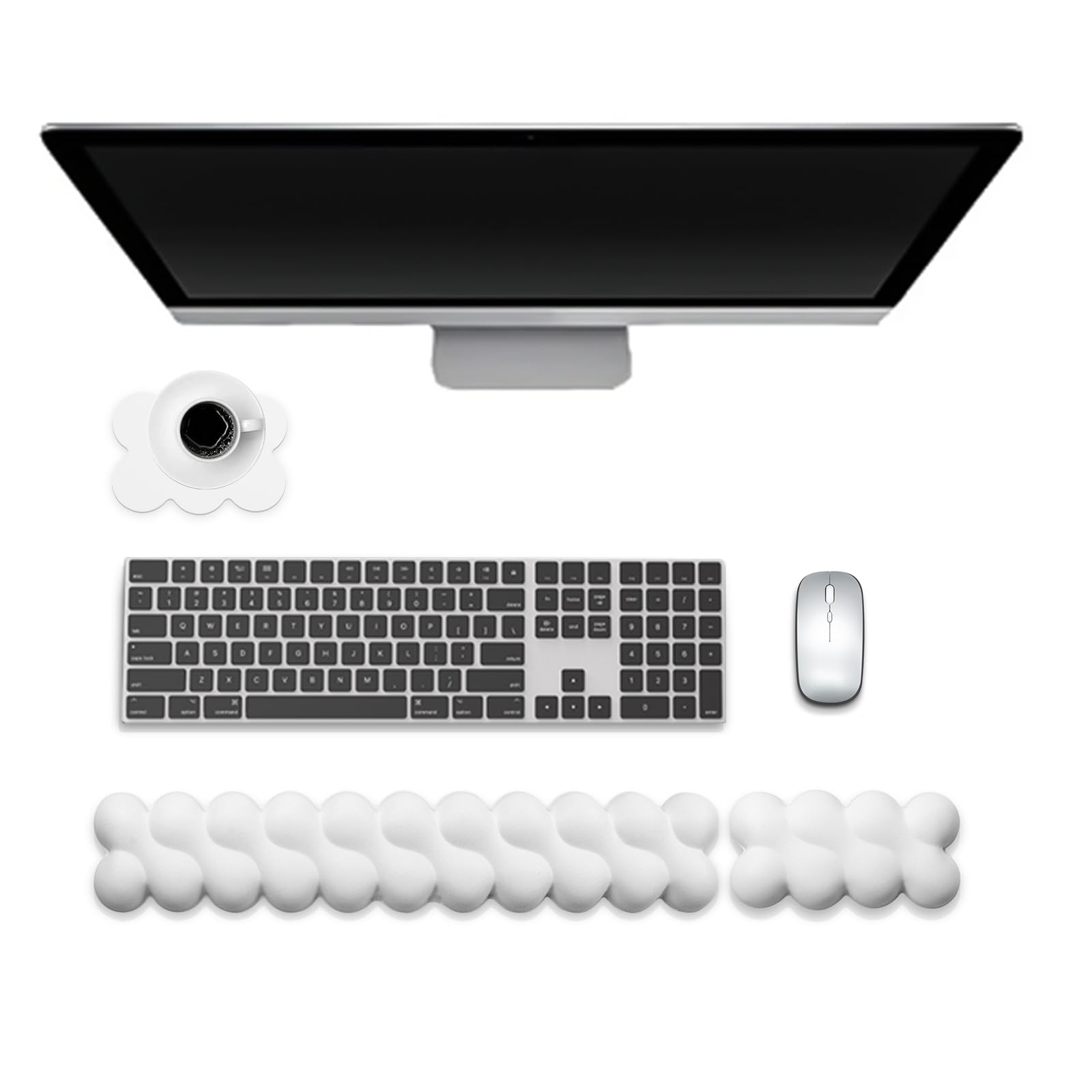 Ensemble de repose-poignet pour clavier et souris avec base antidérapante, support de poignet ergonomique et accoudoirs pour jeux, bureau, ordinateur, soulage la douleur de frappe (blanc)