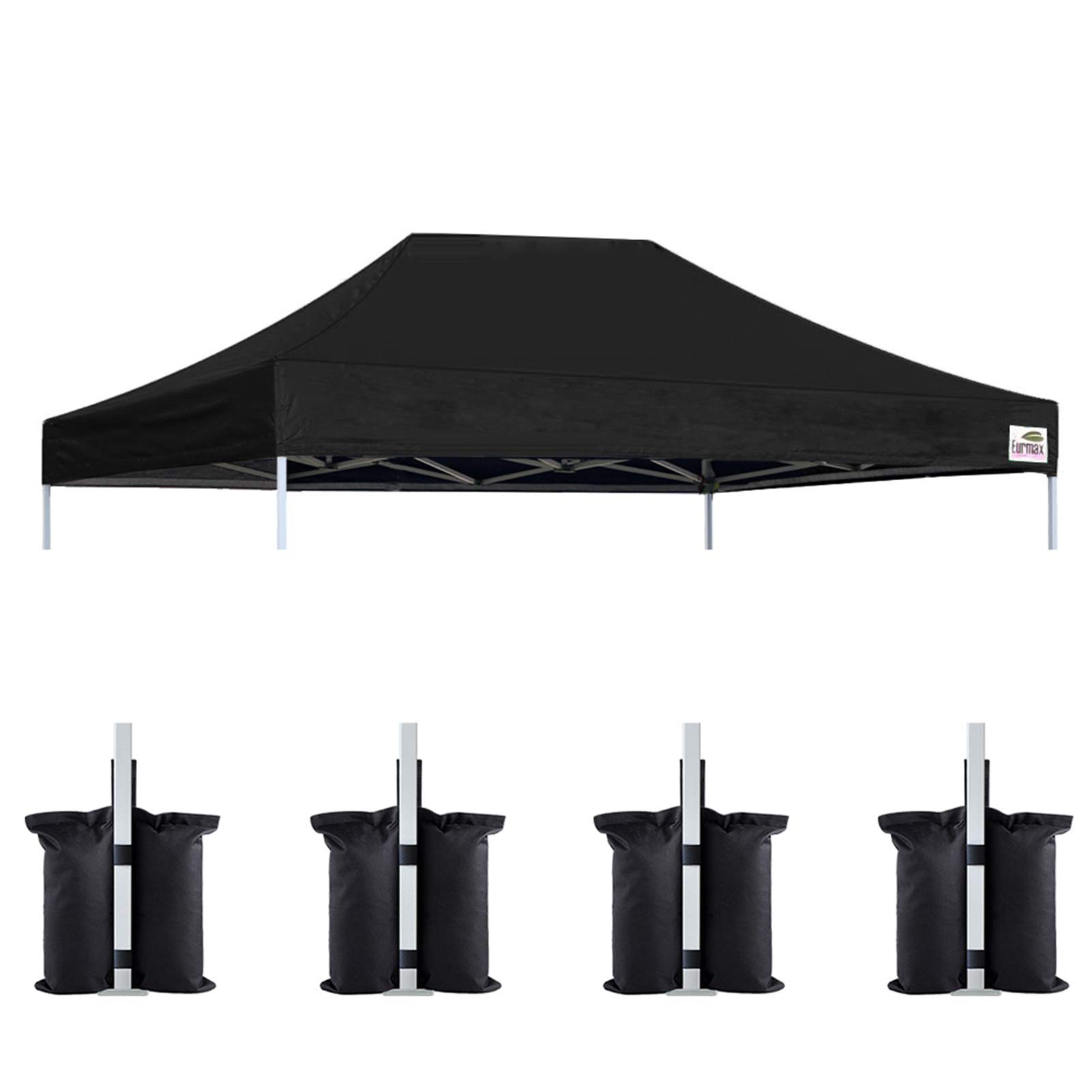 Eurmax USA 10x15 Pop Up Canopy Replacement Top,Universal Instant Canopy Cover ONLY,Heavy Duty UPF 50+ UV Protection,Water &amp; Wind Resistant Tarp,30+ Colors Available,Bonus 4 Sand Bags (Black)