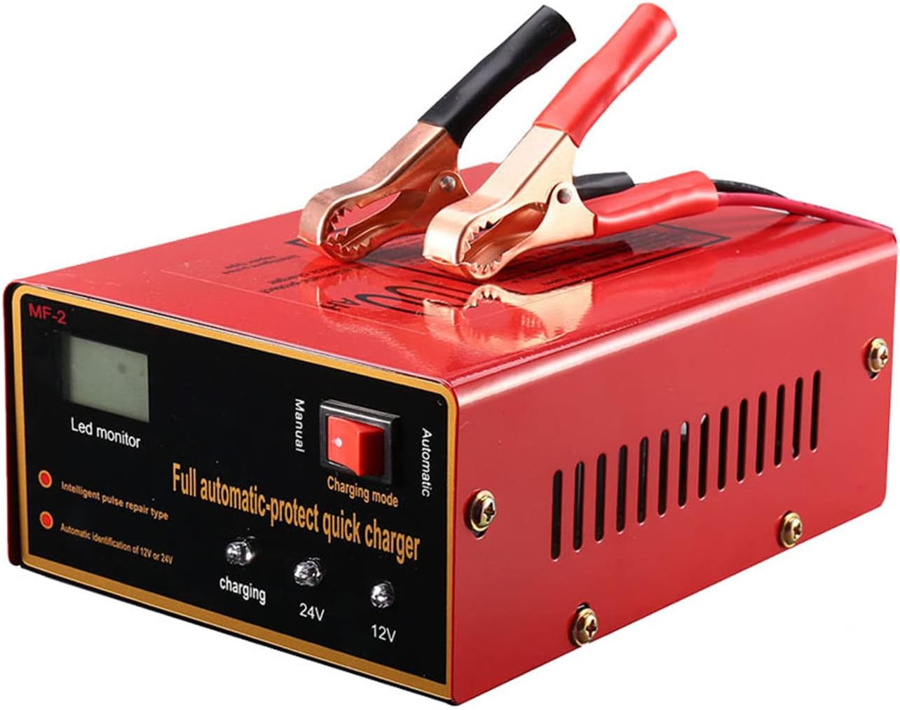 12V 24V Automatic Car Battery Charger, Intelligent Battery Charger with LCD Display and Cable Clips for Car, Truck, Motorcycle, Boat (US Plug 110-220V)