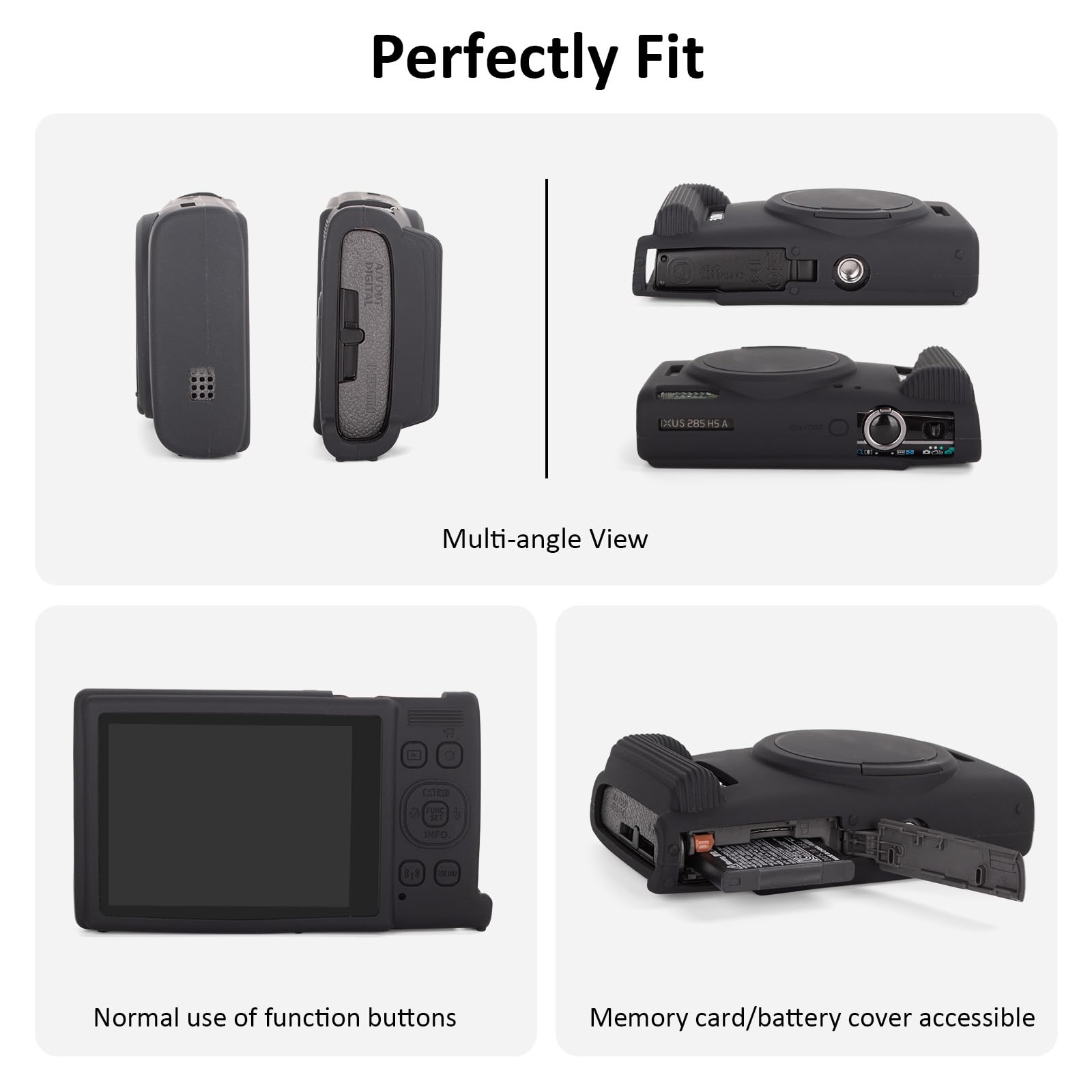 Rieibi Custodia per fotocamera Canon Canon IXUS 285 HS, accessori per fotocamera Canon IXUS 285 HS con 2 pellicole protettive per schermo e copriobiettivo staccabile, Leggero e pratico, Nero