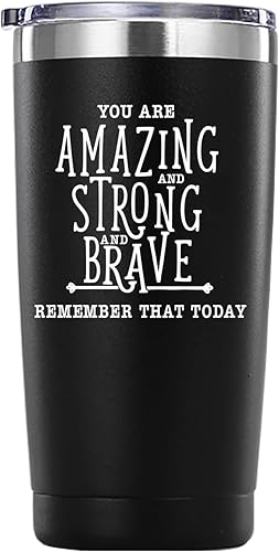 Vaso de regalo con texto en inglés "You Are Amazing Strong And Brave". Regalos inspiradores de 20 onzas (negro) Regalos de aliento para hombres y