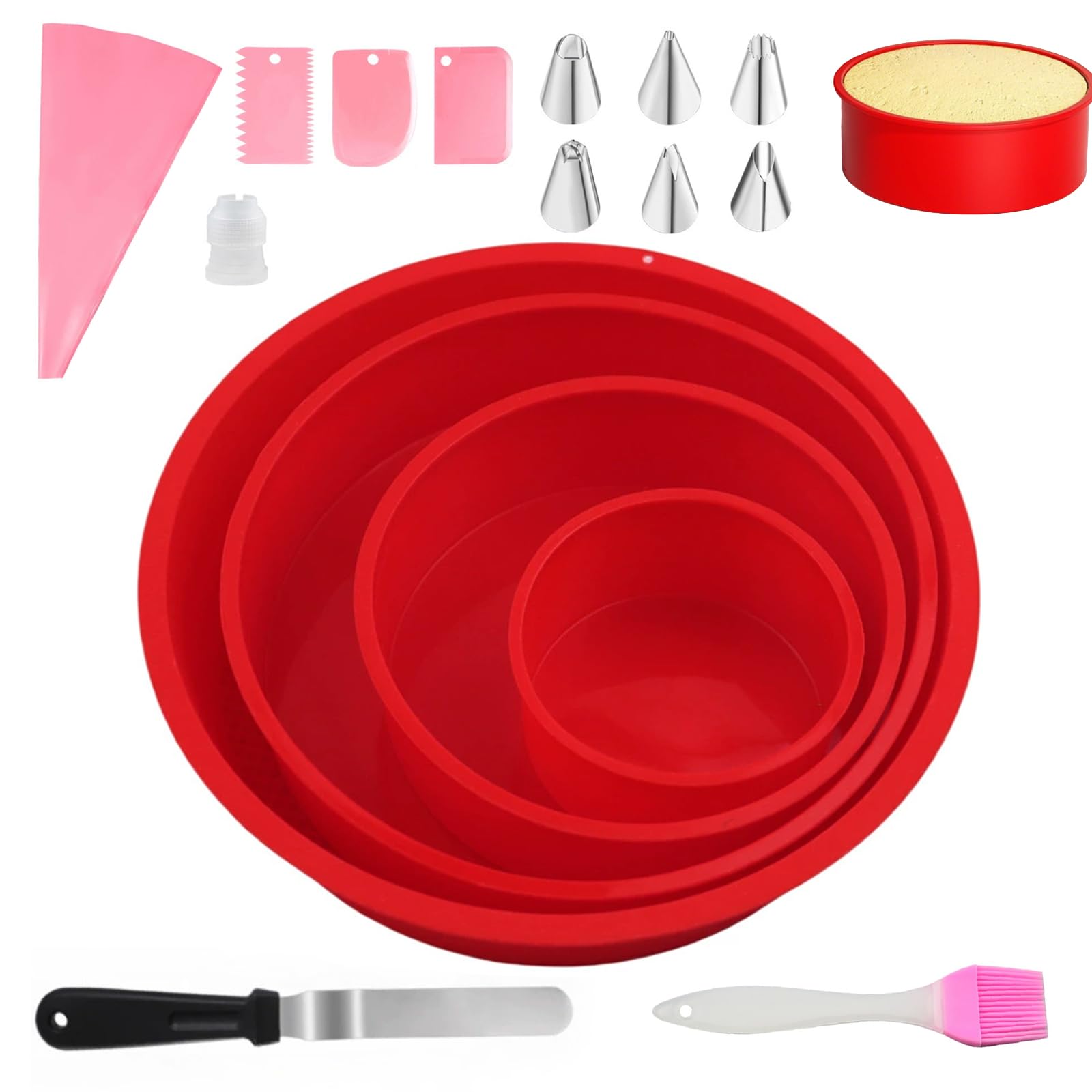 Silicone Cake Moulds, 4 Pcs Silicone Cake Tins for Baking(4 6 8 10 Inches)