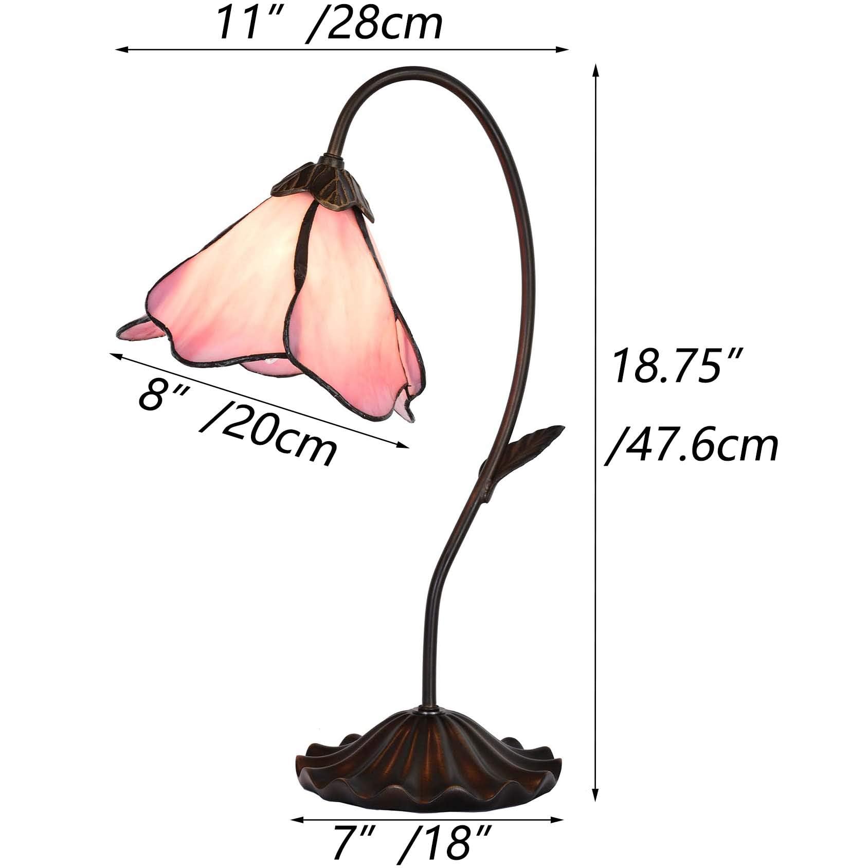 Bieye L30810 Tischlampe im Tiffany-Stil mit Blumenmotiv, Buntglas, 20,3 cm breiter Lampenschirm aus gebogenem Glas, Seerosenblatt-Sockel (Rosa, 1 Licht)