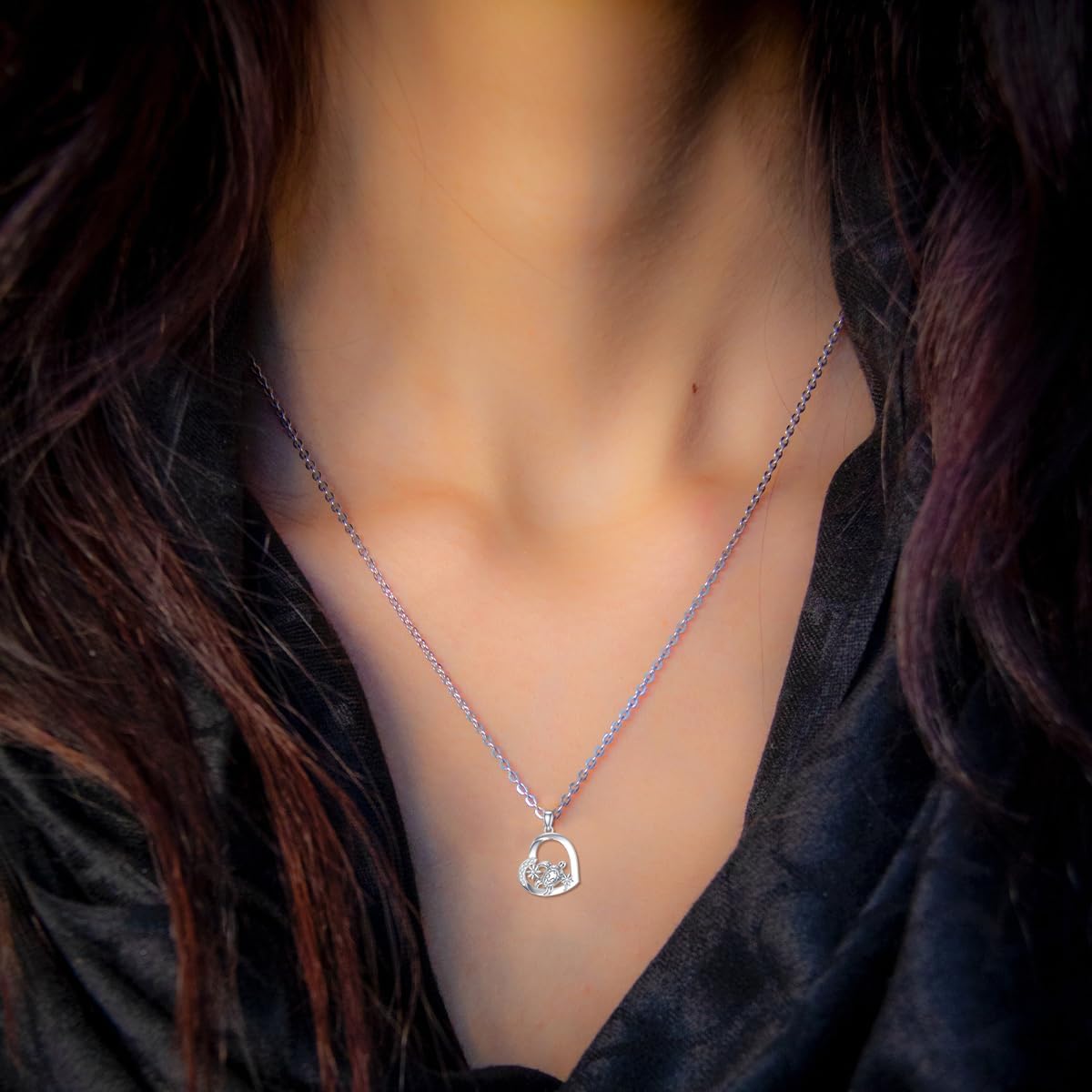 Diamond Turtle Necklace for Women Sterling Silver Turtle Pendant Necklace Heart Turtle Pendant Jewelry Gift for Women - Image 2