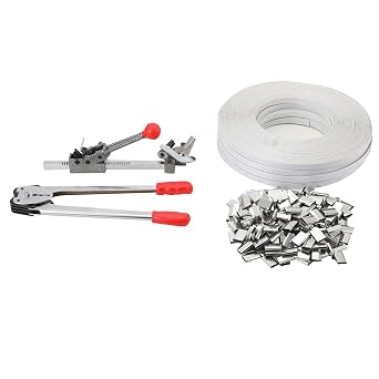Banding Packaging Pallet Strapping Kit ECUTEE Pallet Packaging Strapping Tool All-in-One Poly Strapping Tensioner Tool,400 Metal Seals,4 x 38M PP Belt Packaging Strapping Banding