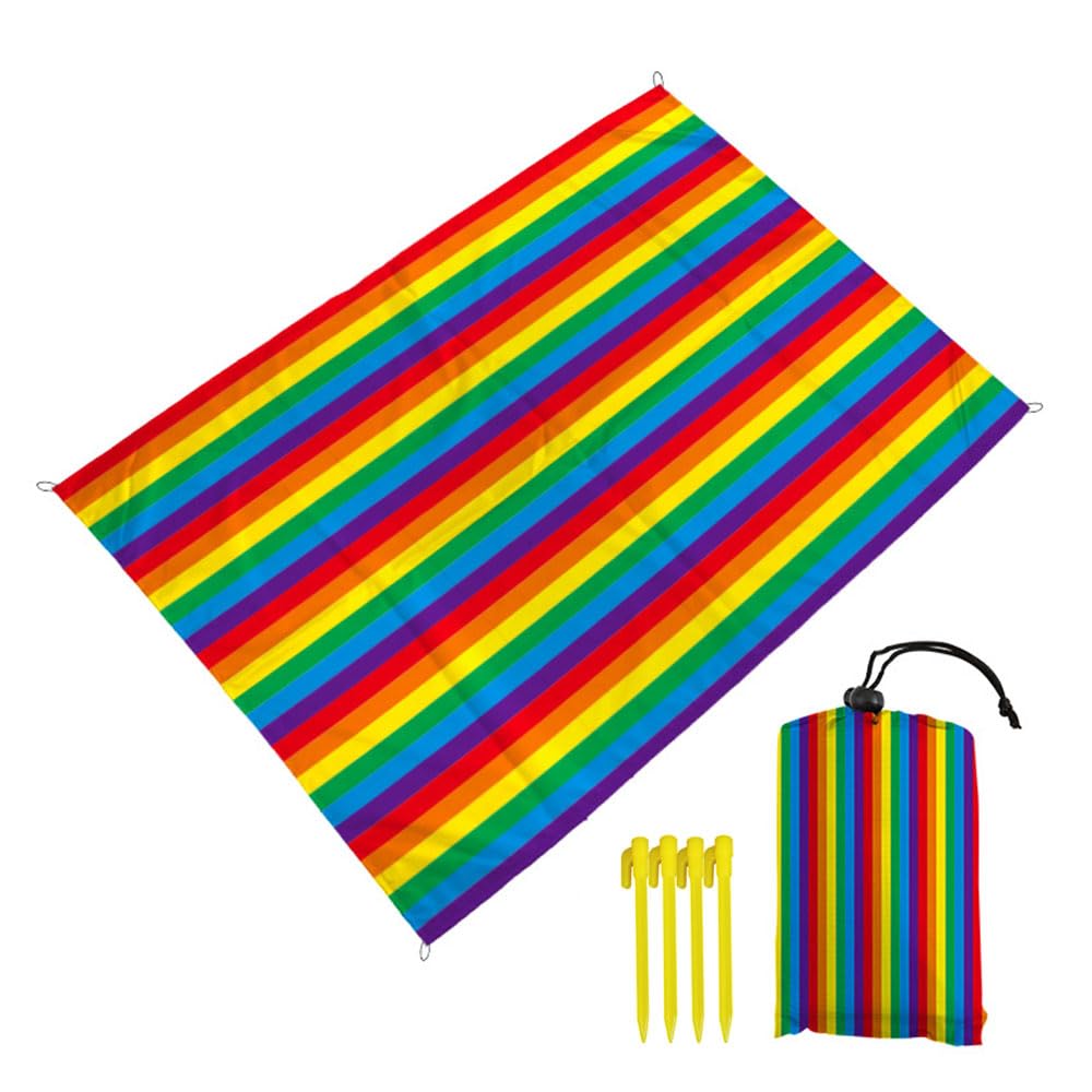 FANSU Beach Blanket Waterproof Picnic Blanket, Rainbow Sandproof Beach Mat Picnic Mat with 4 Fixed Nails, Summer Essentials Outdoor Blanket for Travel Camping Hiking Picnic (140x200cm,F)