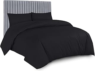 AATH COLLECTION Duvet Cover Bedding Set 300 Thread Count Egyptian Cotton Duvet Set with Pillow Cases Pair. 100% Cotton Hotel Quality with Easy Closure Size (Super King, Black)