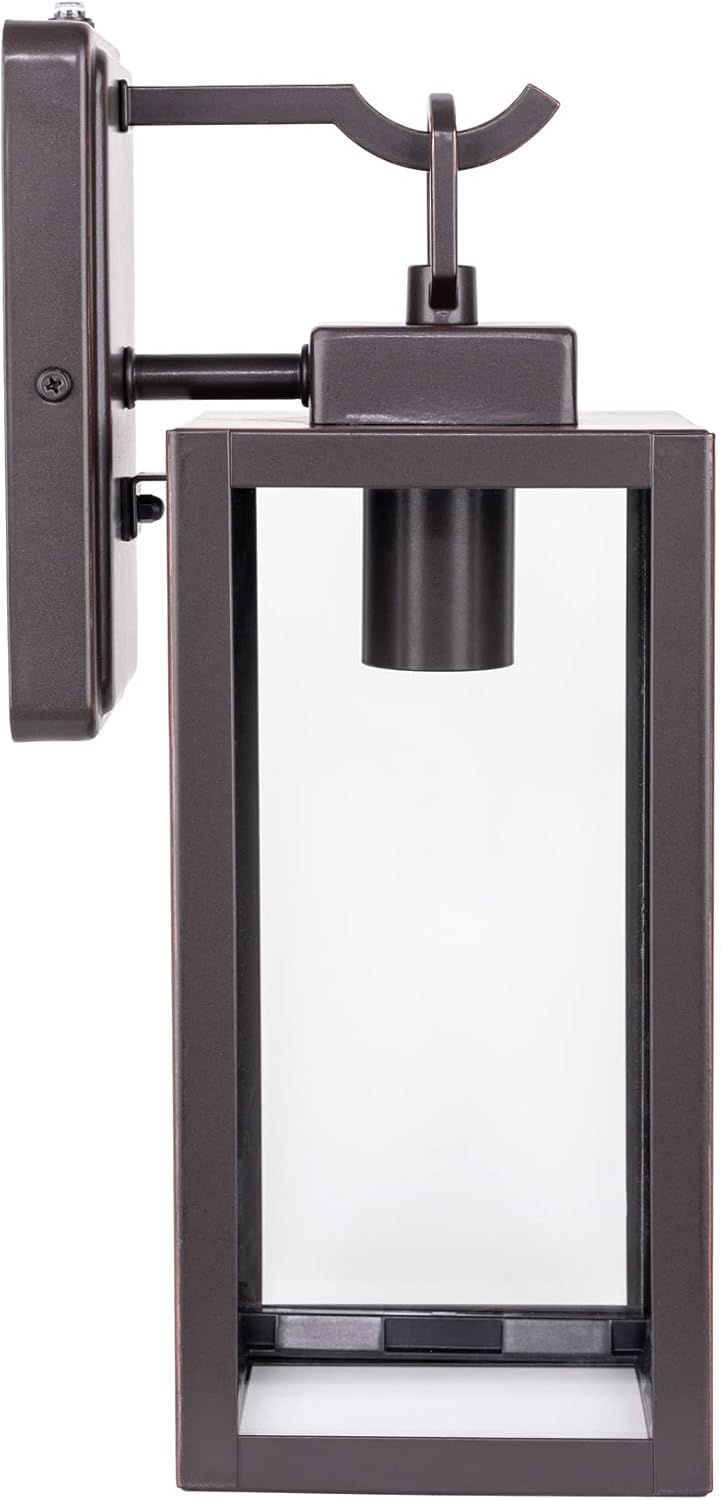 LIT-PaTH Dusk to Dawn Outdoor Wall Lantern, Wall Sconce as Porch Lighting Fixture, E26 Medium Base Max 60W, Anti-Rust Metal with Glass Shade, Oil Rubbed Bronze Finish, 2-Pack
